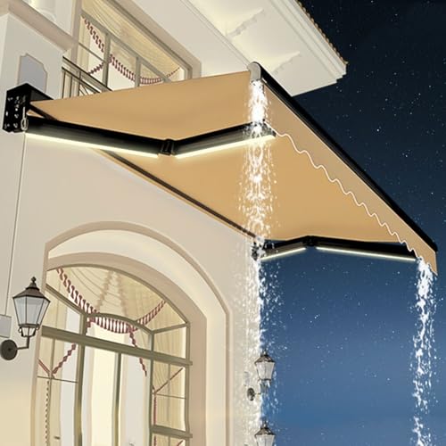 Motorized LED Light Awnings Electric, Electric Retractable Awning with Remote Control, Outdoor Sunshades, no Assembly Required, for Balconies, patios or cafes(Beige,2x1.5M)