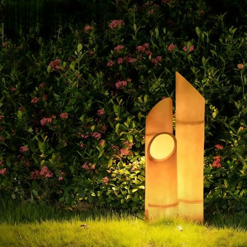 Smilkat Solar Bamboo Lights Outdoor, Waterproof Resin Lamps with Natural Design, Powered Landscape Lighting for Yard and Pathway (Wired,3-Pack Yellow)