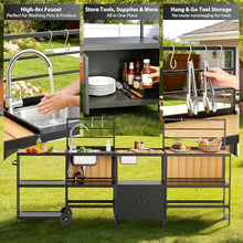 LEVELEVE Modular Outdoor Kitchen Island 4-Piece Set, Aluminum Outdoor Prep Station Grill Cart with Independent Sink, Storage Cabinets & Shelves for Backyard Patio Deck