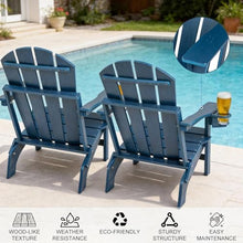HGTRH Folding Adirondack Chair, All Weather Stable Gun-Leg Design Fire Pit Chairs with Cupholder for Outside Navy Blue 4pcs