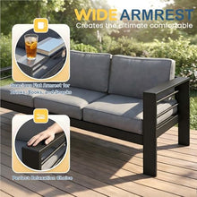 Solaste Aluminum Patio Furniture Set for All Weather, Oversized Metal Outdoor Furniture Set with 27.5" Deep Seating and 3.2" Wide Armrest, Patio Conversation Set with 5" Cushion, Black and Grey