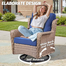 Hassyee 3 Pieces Wicker Bistro Set with Swivel Chairs and Square Two Tier Coffee Table for Lawn, Backyard, Outdoor Furniture Set with Tempered Glass Tabletop and Thick Cushions for Balcony