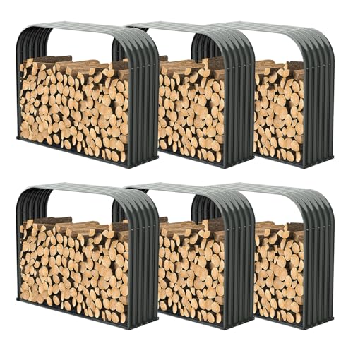 A ANLEOLIFE Outdoor Firewood Rack, Arch Gray 6-Pack with Corrugated Roofs