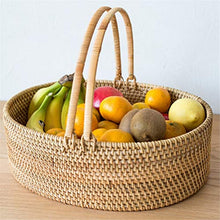 GUANKAOBING Simple Rattan Hand Basket Picnic Basket Living Room Bedroom Desktop Storage Basket Shopping Basket