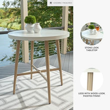 Signature Design by Ashley Seton Creek Outdoor Bar Table, 40 Inch Round Patio Bar Height Table with Umbrella Hole, Aluminum Frame, Stone Look Tabletop, for Outdoor Dining, Seats 4, Beige