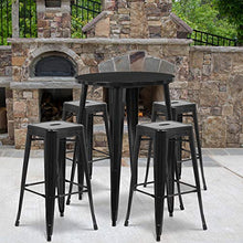 BizChair Commercial 30" Round Black Metal Bar Table Set-4 Square Seat Backless Stools