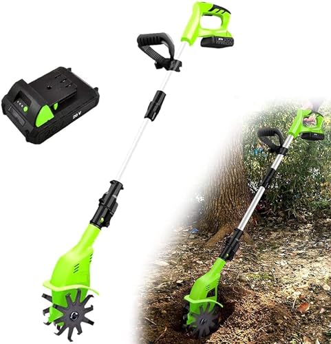 JKSVTF Electric Garden Tiller, Cordless Rotavator, with Rechargeable Battery Handheld Electric Rotavator, Tillage Depth 25cm, Cultivated Land Width 10cm, for Garden,Vegetable Plots