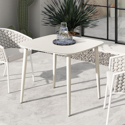 Seeheool Square Outdoor Table with Metal Frame for Patio Backyard Garden Pool Porch Lawn 33.5" x 33.5" x 29.5" White