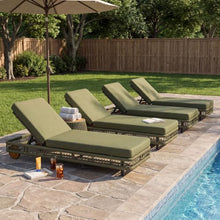 Christopher Knight Home Mina Set Of 4 Chaise Lounge Chair Outdoor With Steel Frame, Patio Outdoor Chaise Lounges with Wheels & Cushion, Adjustable Backrest Lounge Sofa With Rope Accent,Dark Gray+Green