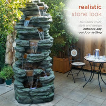 Alpine Corporation TZL274 Outdoor Floor Cascading Stone Fountain w/LED Lights, Multi-Tier Garden Water Fountain, 79" H, Gray