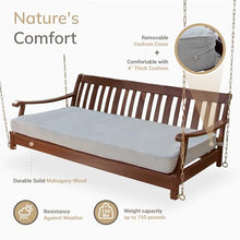 Cambridge Casual Robin Mahogany Wood 6 FT Porch Swing Bed, Upgraded Patio Porch Swing Daybed with Thick Oyster Cushion Support, 750 LBS, Outdoor Swing Bed for Garden, Backyard, or Porch