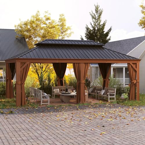 oneinmil 12' x 20' Hardtop Gazebo with Aluminum Frame and Double Roof Black17