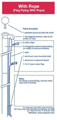 Ezpole 2-1/2” Diameter Heavy Duty All American Inground Flag Pole Kit for Outdoors-Winds to 130 MPH, with Sewn Nylon American Flag, Ground Sleeve, and All Hardware. 100% Made in USA (25)