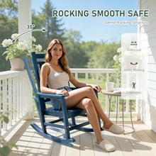 Furnimart Outdoor Rocking Chairs Set of 2 with Side Table, HDPE Oversized Rocking Chair for Adults, High Back Porch Rocker Weather Resistant for Patio, Garden, Lawn, Blue