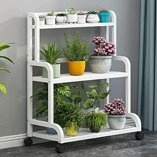 Indoor Plant Stand Garden Ladder Plant Stand,3 Tiered Metal Iron Flower Stand Step Planter Indoor Outdoor Planter Pot Stand Lockable Wheels,Corner Rolling Plant Shelves Flower Pot, A-50x40x107cm