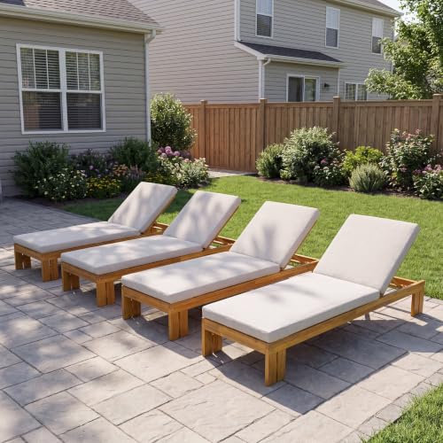 Merax Outdoor Chaise Lounge with Adjustable Backrest, Set of 4, Beige