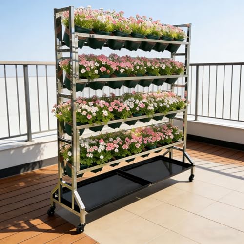 sunbiaouk 4-Tier Raised Garden Bed, Plant Stand Indoor Outdoor,Vertical Raised Garden Bed Planter Box with Wheels, for Strawberries, Flowers, Herbs, Vegetables