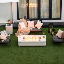 Athens Concrete Fire Pit 62" x 30" Patio Firepit Includes Fire Glass Modern Fire Pits & Outdoor Fireplaces for Garden, Deck, Indoor & Outdoor Heating