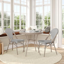 Flash Furniture Marseille Indoor/Outdoor Bistro Set - Tempered Glass Table & 2 Chairs - Black & White Textilene/Light Natural Frame