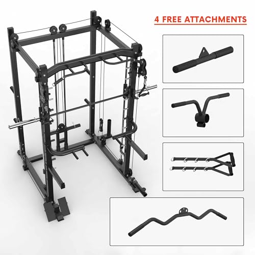 RitKeep Fitness PMAX-4550 Black Combo Smith Machine Training System Red Bench