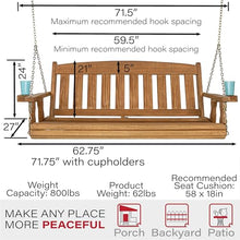 Amish Casual Heavy Duty 800 Lb Mission Treated Porch Swing with Hanging Chains and Cupholders (5 Foot, Cedar Stain)