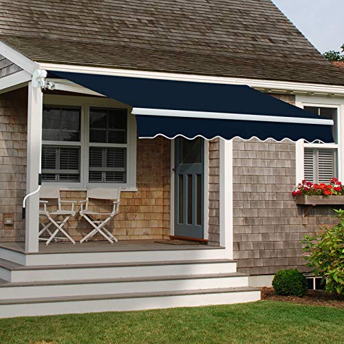 Diensweek 10'x8' Patio Awning Retractable, Manual Commercial Grade Fully Assembled- Quality 100% 280G Ployester Window Door Sunshade - Deck Canopy Balcony P100 Series (10'x8', Navy Blue)