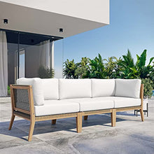 Modway Clearwater Outdoor Patio Teak Wood Sofa in Gray White