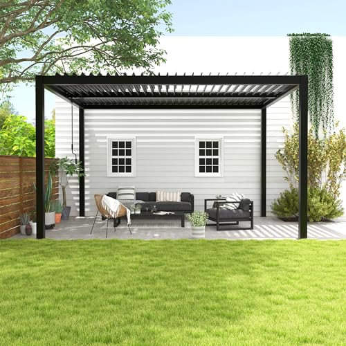 ANTSKU 10'x13' Louvered Aluminum Pergola with Retractable Roof Black