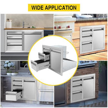KODOM 29.5" W x 22.6" H x 21.7" D Outdoor Kitchen Stainless Steel Cabinet BBQ Access Triple Propane Drawers Combo with Fixed Trash Ring for BBQ Island Patio Grill Station