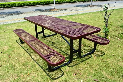LifeYard Heavy Duty 8' Rectangular Metal Picnic Table with Umbrella Hole, 96" L x 62" W, Expanded Metal, (Brown)