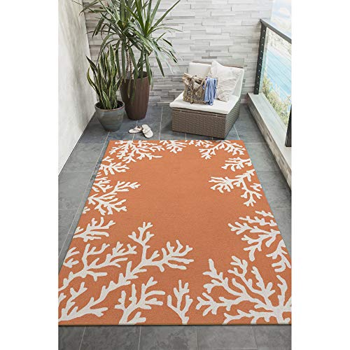 Liora Manne CAPRI Indoor/Outdoor Handmade Area Rug - Coastal Beach Accent Coral Border Orange 8'3" x 11'6