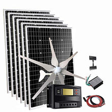 Giosolar 1120W Solar Wind Powered Kit 12V 24V Hybrid System for Roof: 6X 120W Monocrystalline Solar Panel + 400W Wind Turbine Generator + Charge Controller + Cable + Connectors
