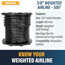 Outdoor Water Solutions Weighted Airline for Pond Aeration – 3/8" Inside Diameter | 500ft Spool | Self-Sinking Rubber Air Hose | Heavy-Duty, Flexible Tubing for Aerators & Diffusers