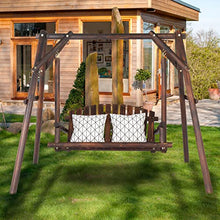 6.5ft Patio Swing Chair, 2-Seat Porch Swing with Stand, Wooden Patio Swing Chair Bench, for Garden, Poolside,Bench Swing Patio Seating Porch Swings,2 Seater with Stand for Front Deck (Carbonized)