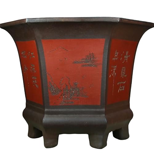 ULTRAWAVE Flower Pots Hexagonal Extra-Large Calibre Alabaster Flower pots Planting Tree Bonsai pots Ceramic Flower pots Decorative Planter