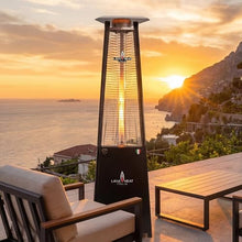 LAVA HEAT ITALIA Lava Lite 92-Inch Patio Heater, Liquid Propane Flame Tower in Hammered Black, 56,000 BTU Italian-Designed Triangle Chassis Outdoor Heater with Borosilicate Glass Column