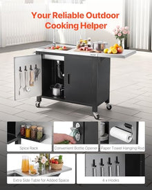 VEVOR Outdoor Grill Cart with Sink and Storage Cabinet, 52 Inch Grill Table, Waterproof Kitchen Island with Stainless Steel Top, Spice Rack, Wheel, Movable Food Prep Station for Patio Bar Backyard BBQ