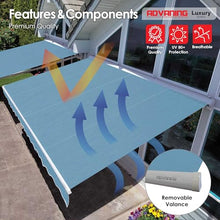 ADVANING Luxury Series, 16'x10' Electric Retractable Awning, Premium Quality Fully Assembled UV+ Sun Shade Canopy, Cerulean, EA1610-A229H2