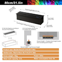 pedenencelia Upgraded 3D Water Vapor Fireplace with Humidifier Flame, Recessed Electric Fireplace with Water Connection Direct, Vapor Fireplace with Touch/Remote Control Timer Great Décor 80cm