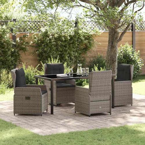 DYRJDJWIDHW Modern 5-Piece Grey Poly Rattan Garden Dining Set, Outdoor Patio Furniture with Table and 4 Chairs, All-Weather Wicker Bistro Set for Backyard, Balcony, Deck