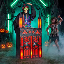 JOYIN 6ft Halloween Animatronic DJ Reaper Decorations, Outdoor Life-Size Gothic Skeleton DJ, RGB Lights & Motion Activated Head, Creepy Halloween Decor for Yard Garden Lawn