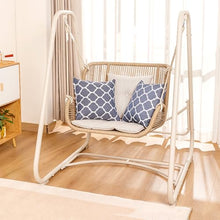 Indoor Outdoor Cloud Swing Chair with Stand, Patio Wicker Glider Loveseat Hanging Swinging with Cushion and Pillows Included, for Patio Balcony Backyard(1-Seater)
