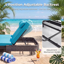 NICESOUL 3-Piece Double Chaise Lounge Set, 51.2" Wide 2-Person Daybed with 2 Wicker Side Tables, Independent Adjustable Backrests, 4" Thick Cushions, Heavy Duty Sunbed for Patio Pool Garden