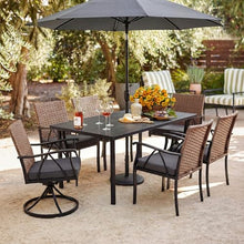 Andehomy 7-Piece Patio Dining Set for 6, Outdoor Dining Set with Wicker Swivel Patio Dining Chairs with Cushions & Black Rectangular Woodgrain Dining Table with 1.75”Umbrella Hole, Black & Brown