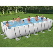 Bestway Rectangular Metal Frame Above Ground Swimming Pool Set Gray