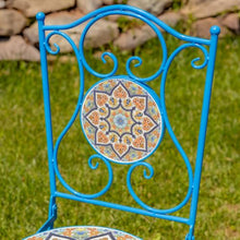 Zaer Ltd. Colorful Mosaic Bistro Set with Dual Layer Tile, Mosaic Furniture Collection (Deep Blue with Colorful Tile Volterra, 3 Piece Bistro Set (1 Table, 2 Chairs))