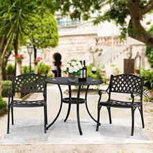 NUU GARDEN 3 Piece Outdoor Bistro Set Cast Aluminum Patio Set Bistro Table Set Rustproof Patio Table and Chairs with Umbrella Hole for Backyard, Balcony, Front Porch, Lawn, Pool, Black