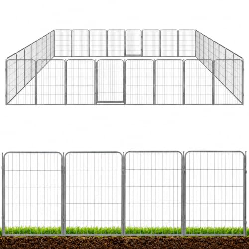 Kozy Kennels Decorative Outdoor Garden Fence - 40in, 32 Panels - Grey Heavy Duty Metal Fencing w/Anti-Rust Coating & Extra Wide Gate for Yard, Flower Bed Border, Dog & Animal Barrier