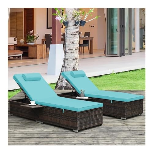 UOPYNE Patio PE Wicker Outdoor Lounge Chairs, 2 PCS All-Weather PE Rattan Patio Chaise Lounge Chair, Wicker Poolside Lounge Chair Sunbathing Camping Beach Chaise Lounge Chair Outdoor