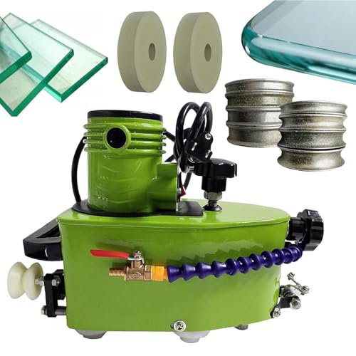 WEIZIIA Glass Grinder Grinding Edging Machine, Electric Small Glass Grinding Edging Machine with 8 Diamond Wheels, Straight Round Bevel Edge Trimmer Grinder Glass Edger Tool 8000rpm,Green